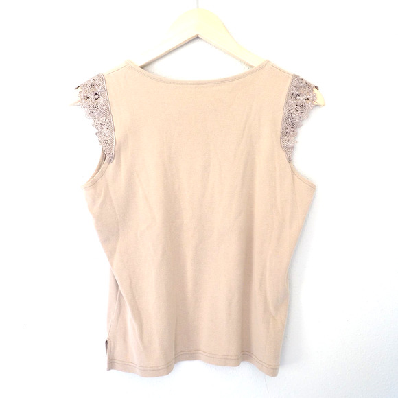 Vintage Preppy Taupe Tank Top Lace Accent Shirt Size‎ Medium - Picture 3 of 7